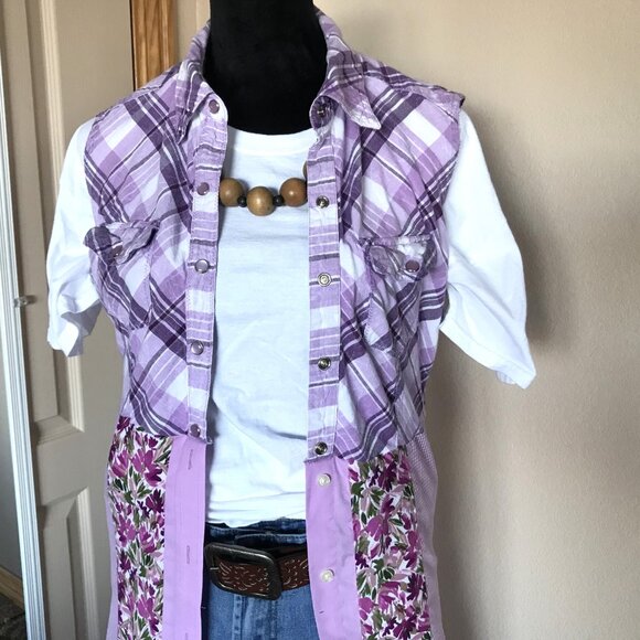 Patchwork Duster: Upcycled Boho Dress, Violet Spring Jacket (Size Small) - Picture 12 of 14